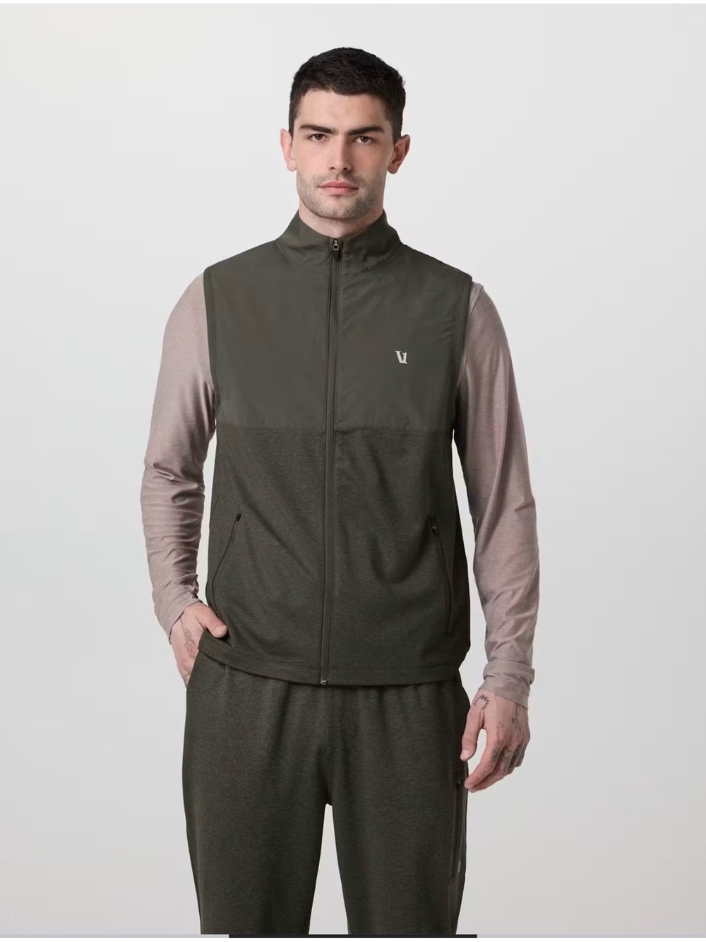 Vuori Size L Sunday Element Kale Heather Activewear Full-Zip Performance Vest
